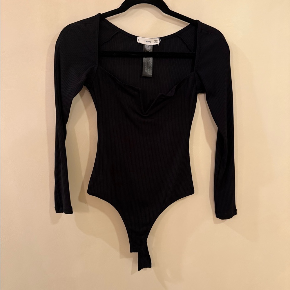 Mango Black Ribbed Long Sleeve Bodysuit